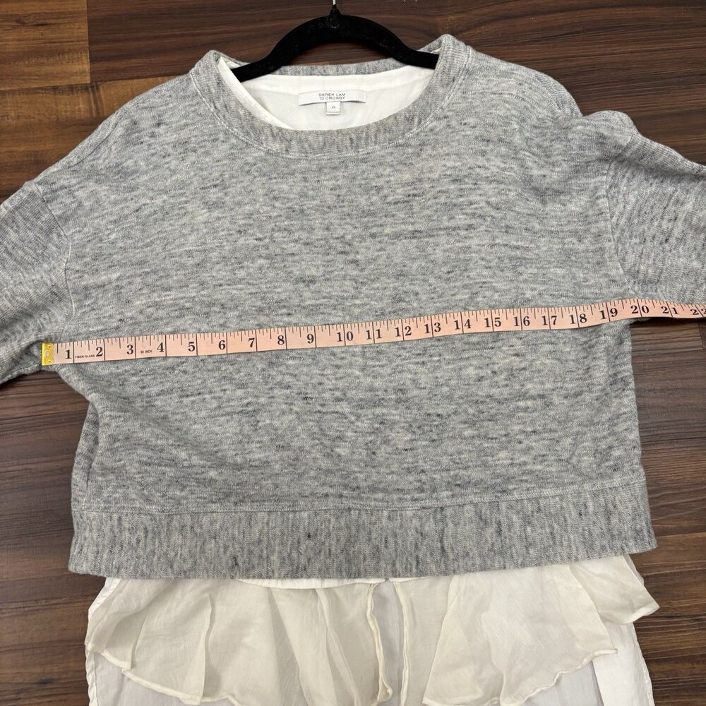 Derek Lam 10 Crosby Sz 6 Cropped Grey Sweater Layered White Button Up Top - Picture 7 of 9